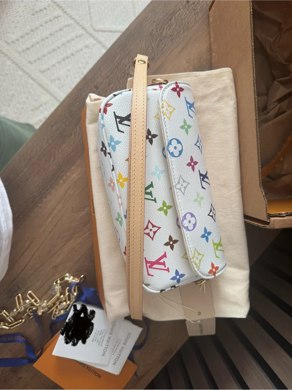 Louis Vuitton Murakami White Multicolor Monogram Wallet on Chain Ivy crossbody